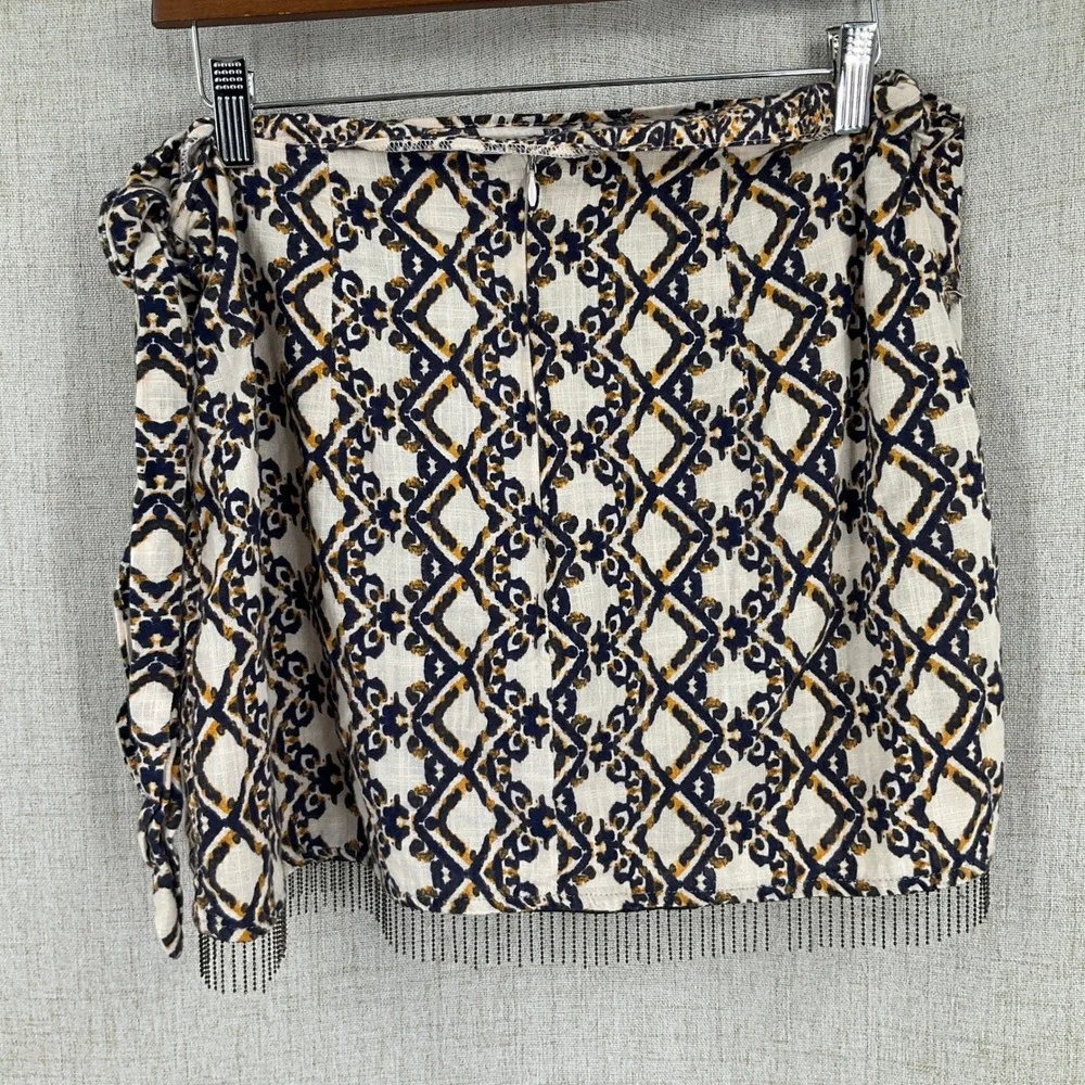 Zara Skirt Womens L Cotton Wrap Mini Beaded Fringe Bohemian Ethic Resort Artisan